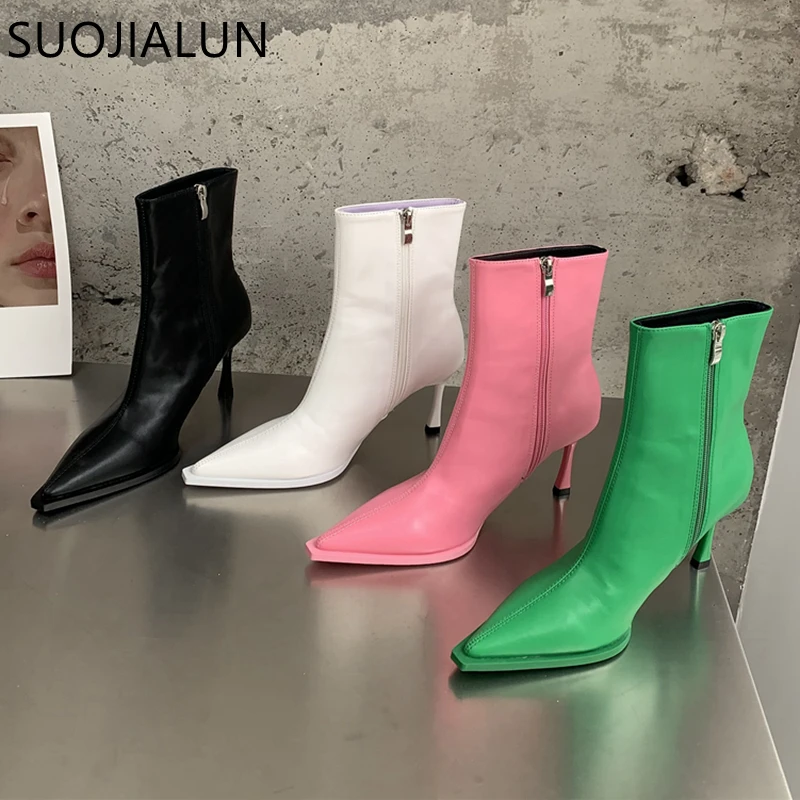 Top Trends: SUOJIALUN 2022 New Brand Women Ankle Boots Thin High Heel Pointed Toe Ladies Elegant Chelsea Boot Dress Pumps Short Boots Shoppable Styles