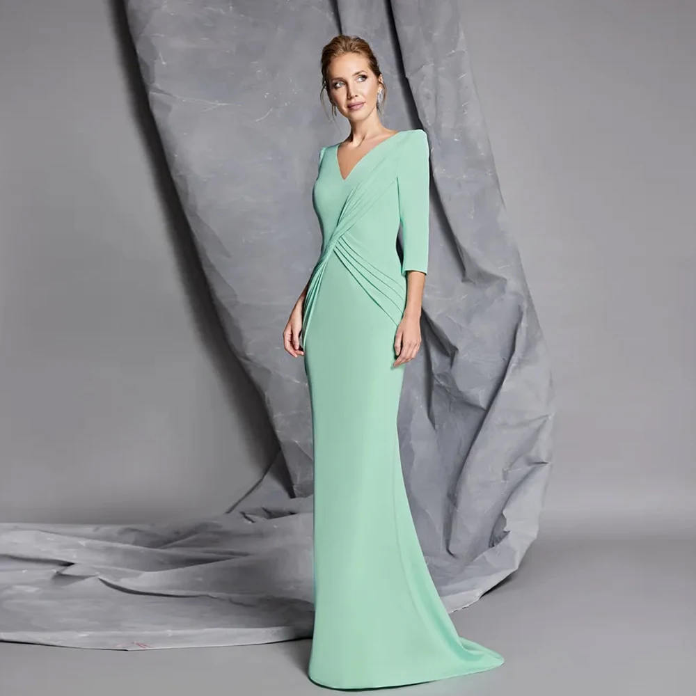 Top Trends: Simple Sage Mother Of The Bride Dresses For Wedding V Neck 3 / 4 Sleeves Wedding Party Gowns Mermaid Floor Length فساتين السهرة Shoppable Styles