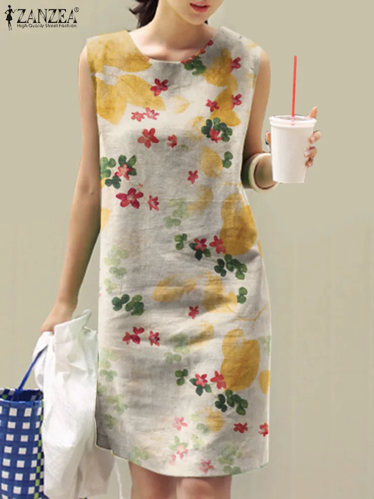 Top Trends: 2023 ZANZEA Summer Bohemian Dress Women Sleeveless Vintage Floral Printed Knee-length Sundress Beach Holiday Vestido Sarafans Shoppable Styles