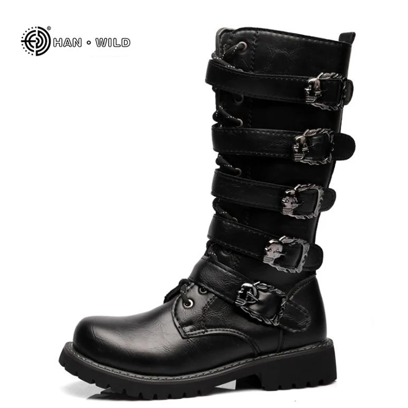 Top Trends: Winter Men Motorcycle Boots 2018 Fashion Mid-Calf Punk Rock Punk Shoes Mens PU Leather Black High Top Casual Boot Man Shoppable Styles