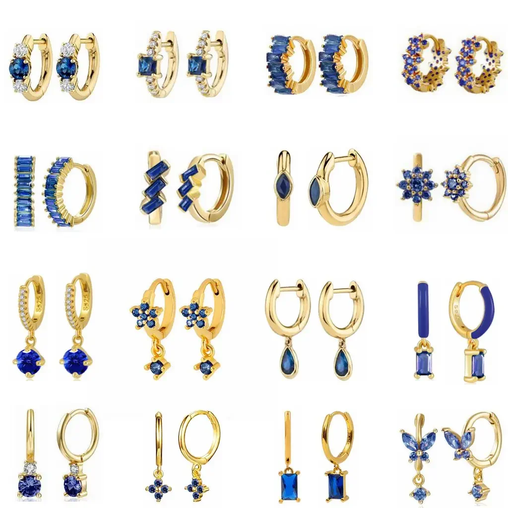 Top Trends: 925 Sterling Silver Needle Royal Blue Crystal Series Hoop Earrings For Women 2023 INS Luxury Charm Earrings Fashion Jewelry Gift Shoppable Styles