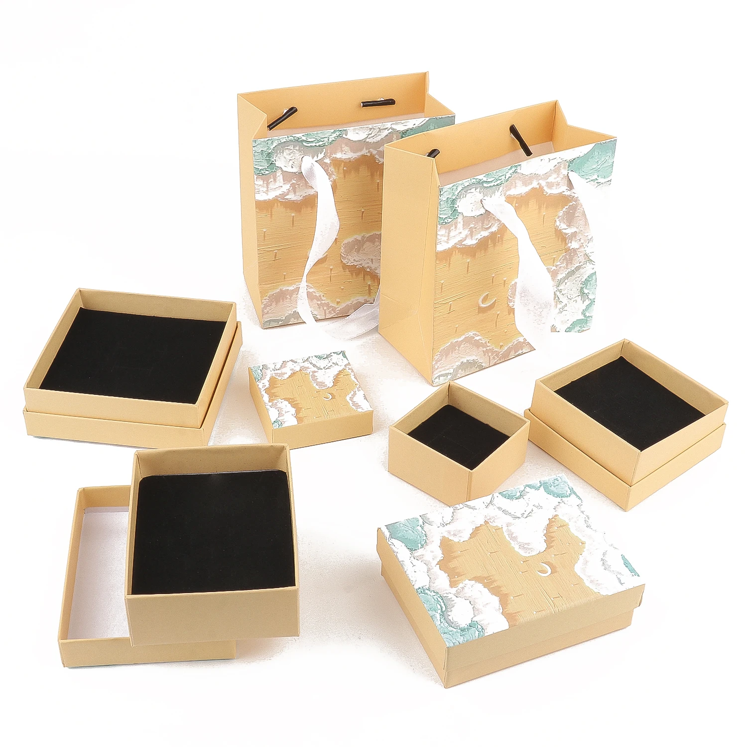 Top Trends: 1pcs Gold Cardboard Jewelry Set Gift Box Ring Necklace Bracelets Earring Gift Packaging Boxes With Sponge Inside Rectangle Shoppable Styles