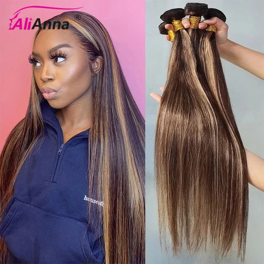 Top Trends: Highlight Bundles Straight Human Hair Bundles Raw Hair P4 / 27 Colored Ombre Honey Blonde Bundles Brazilian Hair Extensions Shoppable Styles