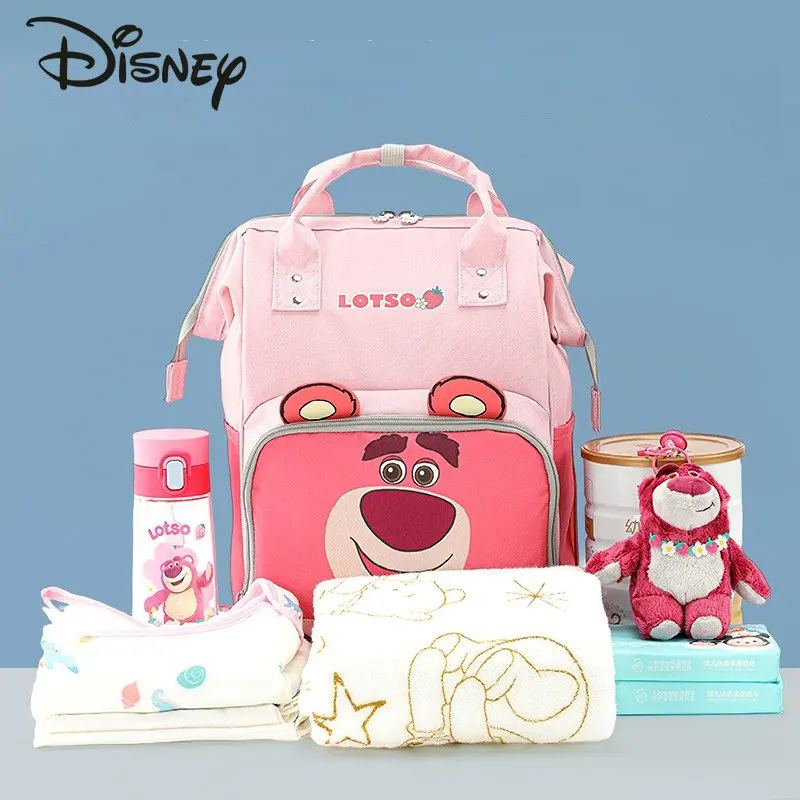 Top Trends: Disney Strawberry Bear 2023 Fashion Mommy Bag Cartoon Large Capacity Baby Item Storage Bag Lightweight Multifunctional Backpack Shoppable Styles