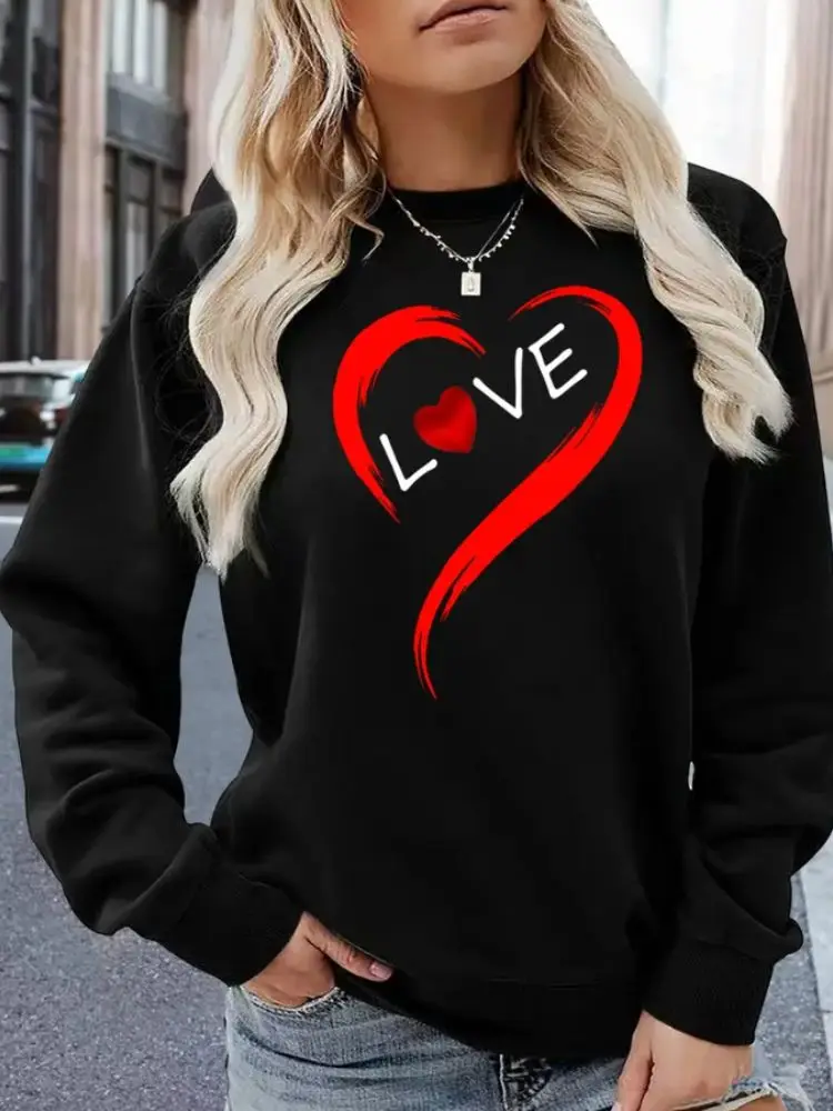 Top Trends: Valentine&#039;s Day Heart Print Pullover Drop Shoulder Sweatshirt Long Sleeve Hoodies Trendy Graphic Crew Neck Sweatshirts Shoppable Styles