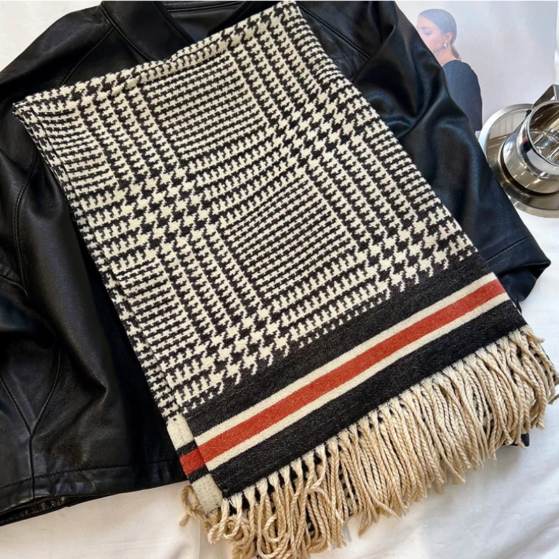 Top Trends: Luxury Brand Women Scarf Winter Cashmere Shawl Wraps Houndstooth Printed Blanket Scarves Warm Pashmina Bufandas Female Foulard Shoppable Styles