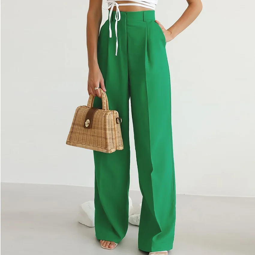 Top Trends: 2024 Spring Women&#039;s Green High Waist Wide Leg Pants Ladies Suit Pants Loose Casual Long Trousers Shoppable Styles