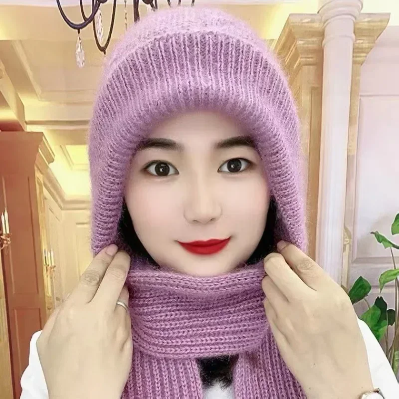 Top Trends: Women Knitted Integrated Cap Scarf Winter Warm Thickening Beanie Hat Scarf Casual Soft Neck Warmer Gifts For Girls Shoppable Styles