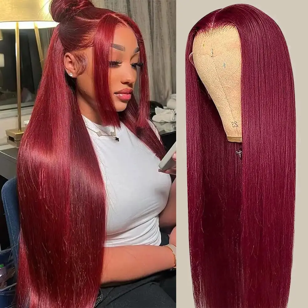 Top Trends: 99j Burgundy Lace Front Wigs Human Hair 13x6 HD Transparant Straight Lace Frontal Wigs 99J 180% Density Brazilian Remy Hair Wigs Shoppable Styles