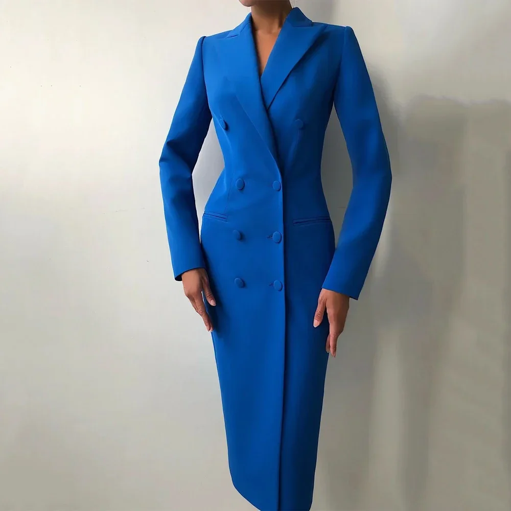 Top Trends: Blue Tuxedo Suits For Women Long Jacket One Piece Double Breasted Peaked Lapel Costume Clothes Formal Business пиджак 여성바지 Shoppable Styles