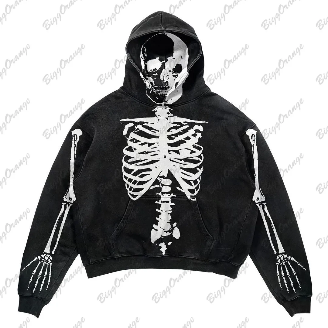 Top Trends: Y2K New Hooded Dark Skeleton White Bone Sweater Hooded Fir Street Loose Hip-hop 3D Printed Men's And Women's Coat Hoodies Shoppable Styles - Image 3