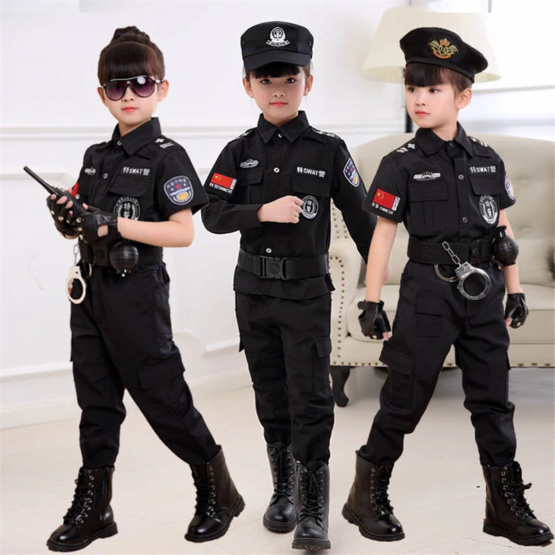 Top Trends: Kids Policemen Costumes Police Cop Cosplay Army Police Uniform Clothing Set Fighting Performance Boy Military Training Attire Shoppable Styles