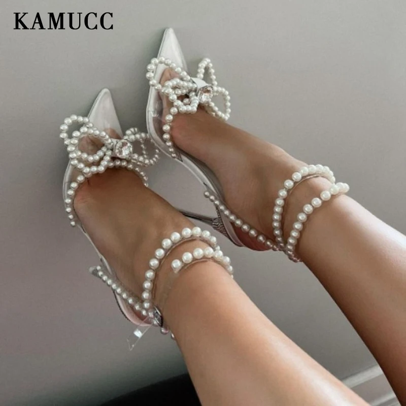 Top Trends: Wedding Women Pumps New Pearl High Heels Sexy Pointed Toe Sandals Party Brand Fashion Shoes For Lady Heels Rhinestone Shoes Shoppable Styles