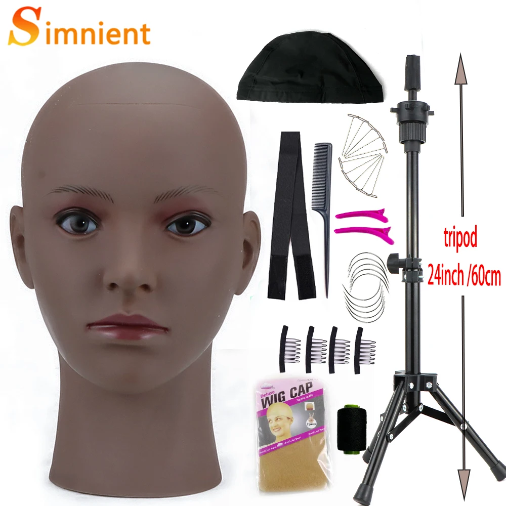 Top Trends: Bald Mannequin Head With Adjustable Tripod For Hat Display Training Head With Wig Head Stand Wig Install Kit For Making Wigs Shoppable Styles