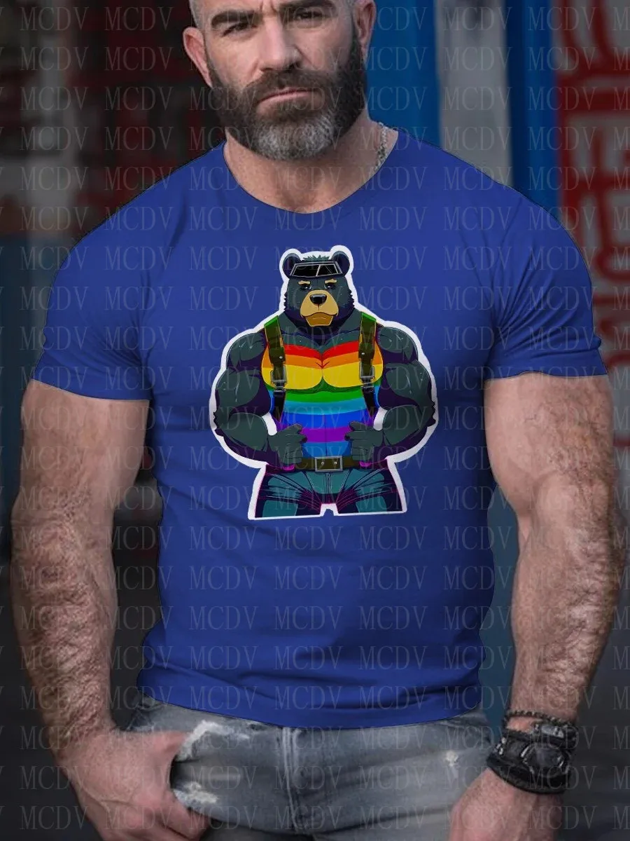 Top Trends: Men's Rainbow Muscular Bear Harness Casual Printed T-Shirt Summer Tees The Colorful The Best He Him Hole LGBT3D Printed T Shirt Shoppable Styles - Image 5