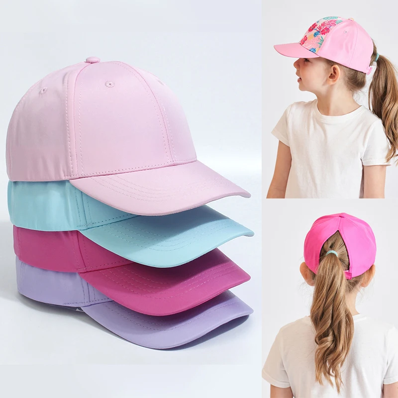 Top Trends: Fashion Kids Baseball Cap For Girls Boys Sun Hat Hollow Back Ponytail Caps Children Snapback Hip Hop Hats Adjustable Bones Caps Shoppable Styles