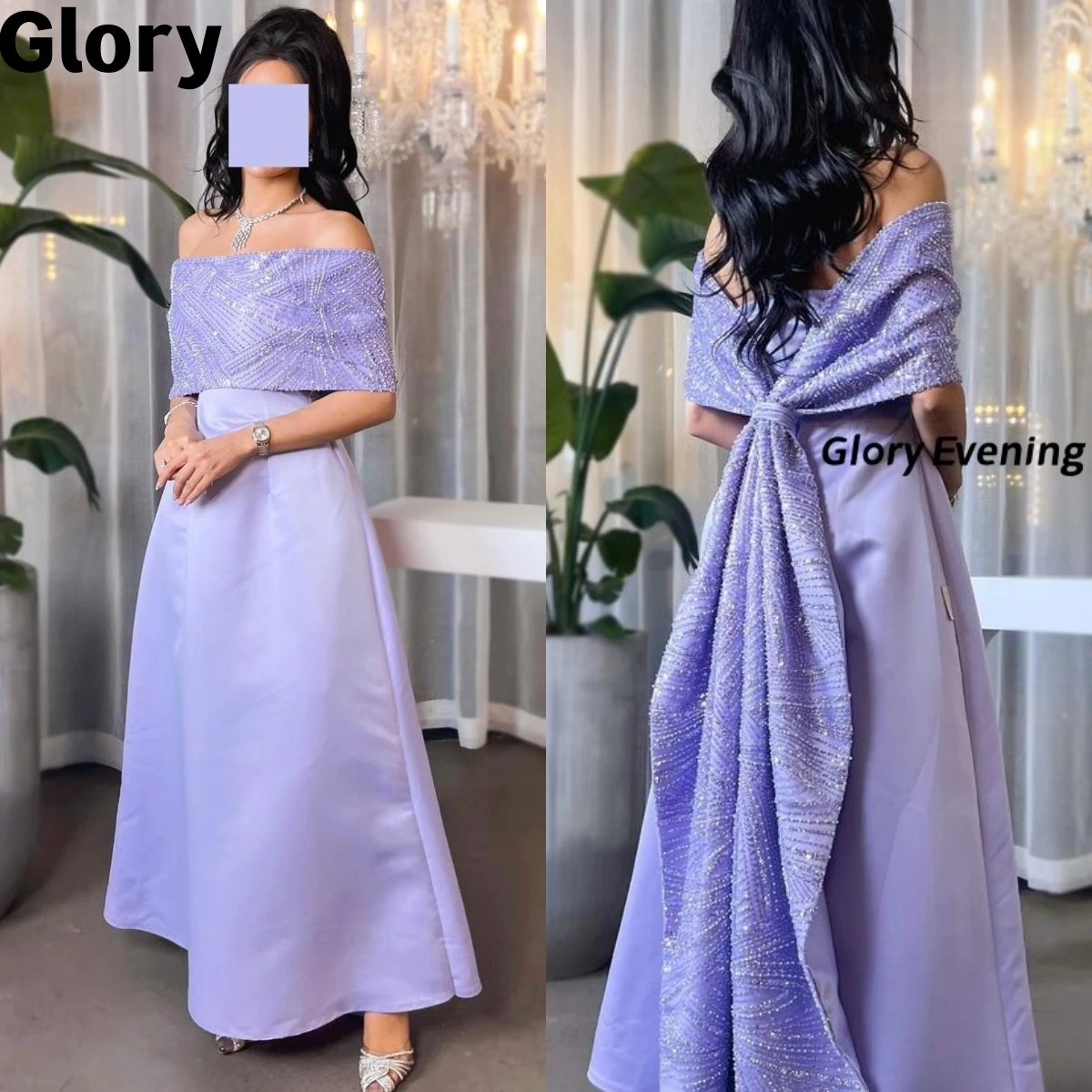 Top Trends: Light Purple Pearls Sequins Prom Dresses 2023 Off Shoulder 2-Piece Sparkly Saudi Arabia Elegant Formal Occasion Evening Dress Shoppable Styles