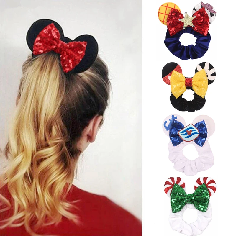 Top Trends: Hot Sales Christmas Disney Ears Hair Scrunchies Velvet Hairbands For Girls Sequins Bows Headband 2023 Women Trip DIY Accessories Shoppable Styles