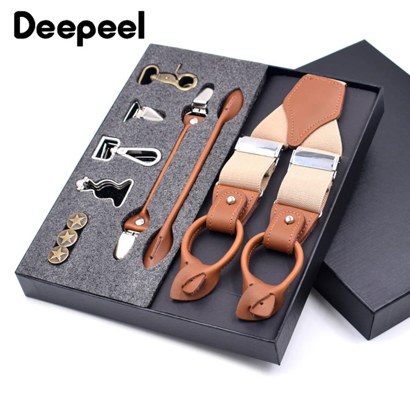 Top Trends: Deepeel 1set 3.5X125cm Business Men Suspender Luxury Multi-set Suit 3 / 6 Clips Work Suspenders DIY Leather Elastic Male Jockstrap Shoppable Styles