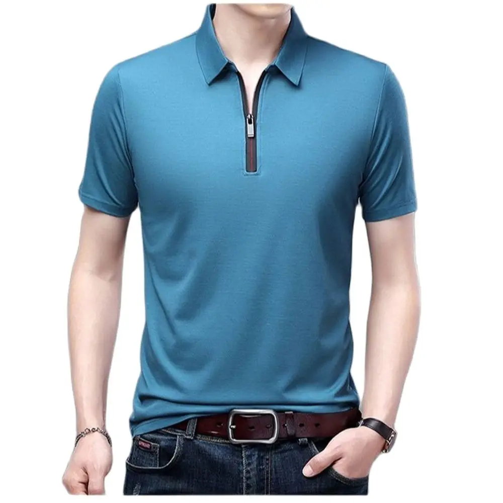 Top Trends: Ice Silk Cool Men's Polo Short Sleeve T-shirt Half Sleeve 2023 Summer Large Thin Half Sleeve POLO Zipper Top Shoppable Styles