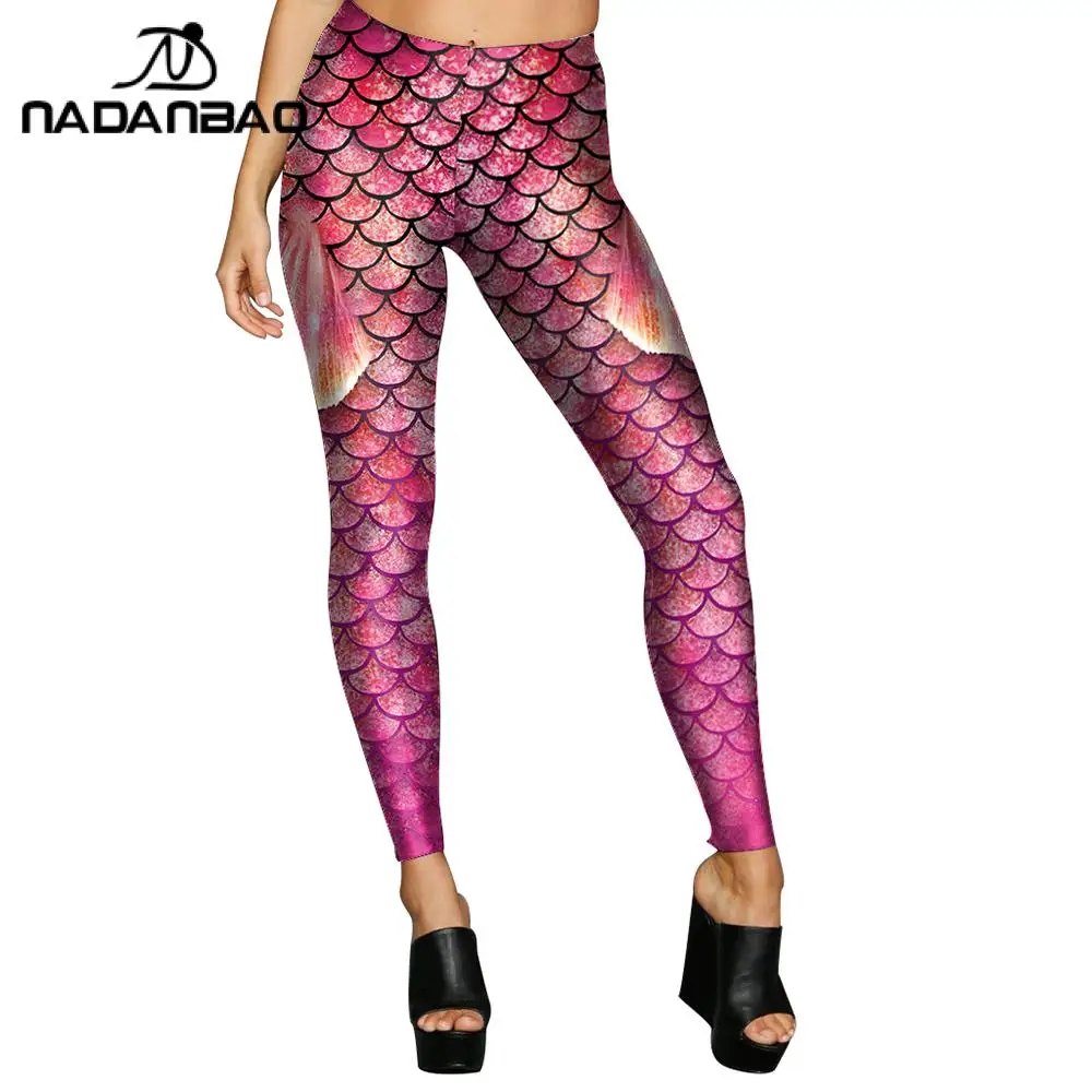 Top Trends: NADANBAO Women Pink Fish Scale Leggings Mermaid Print Pants Outdoor Sports Fitness Workout Trousers Mid Waist Tight Bottom Shoppable Styles