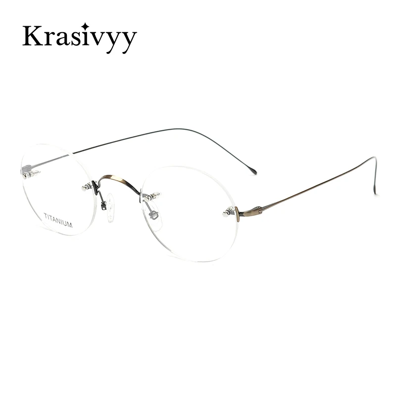 Top Trends: Krasivyy Vintage Round Rimless Eyewear Men Titanium Optical Myopia Prescription Eyeglasses Women Korean Luxury Glasses Frames Shoppable Styles