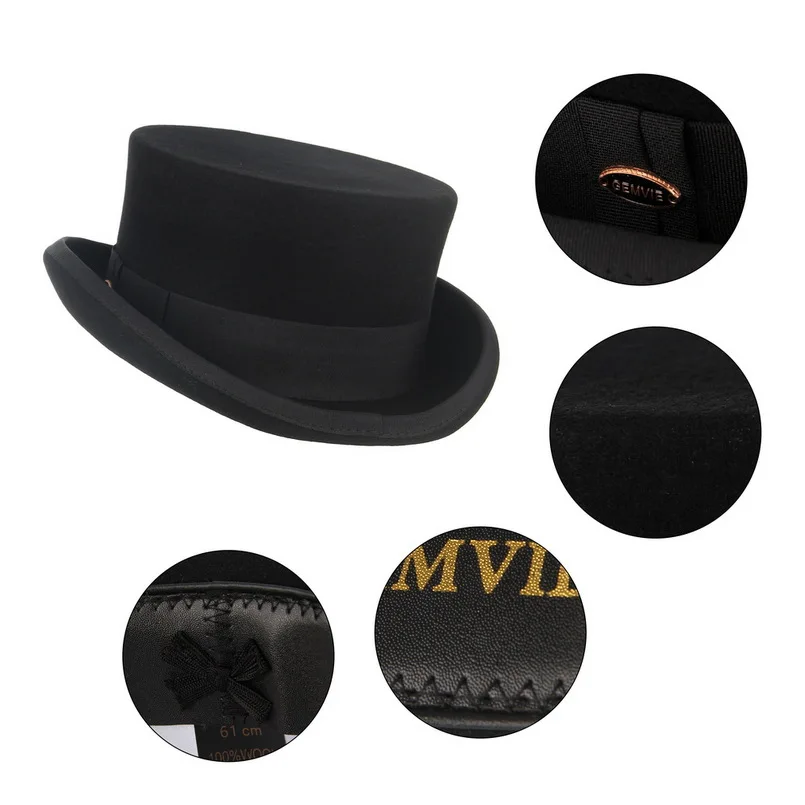 Top Trends: Men Top Hat Wool Bowler Hat Derby Hat Autumn Winter Vintage British Style Jazz Cap Presidential Hat 11 Cm High Magician Hat Shoppable Styles - Image 4