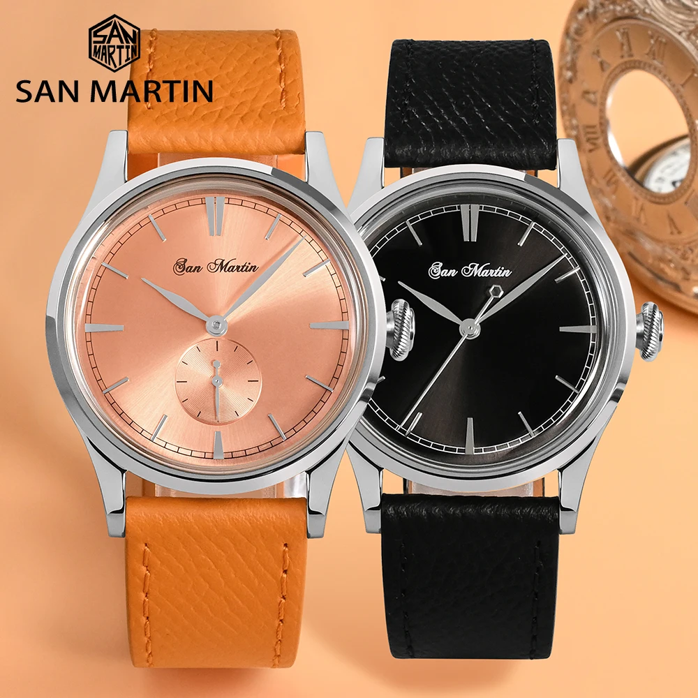 Top Trends: San Martin Mens Dress Watch 38mm Sunray Salmon Dial Ronda 715 / 6004 Quartz Movement Vintage Simple Watches 5 Bar Leather Strap Shoppable Styles - Image 3