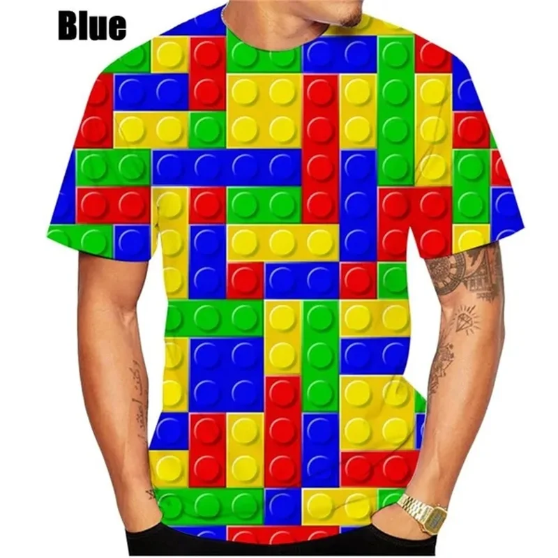 Top Trends: 3D Print Building Blocks Graphic T Shirts For Men Women Short-sleeved Round Neck Tee Tops Streetwear Mens Funny Tshirt Shoppable Styles