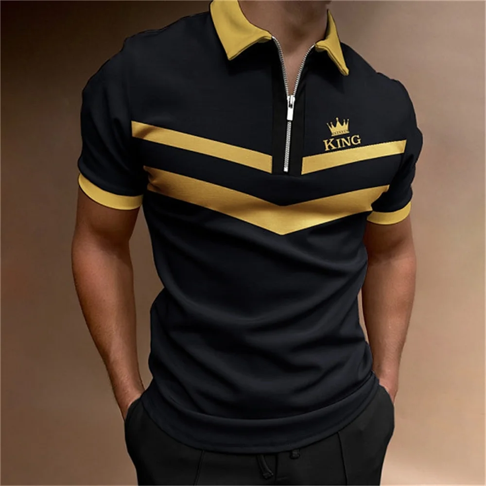 Top Trends: King Printed Short Sleeved Polo Shirt Summer Casual Tops Fashion High Quality Zipper Pullover Simple Oversize Men Clothing 2023 Shoppable Styles