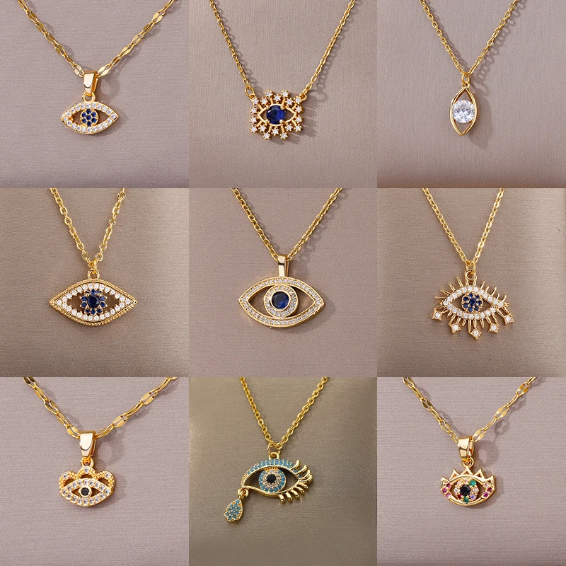 Top Trends: Zircon Blue Evil Eye Necklace For Women Gold Color Stainless Steel Turkish Eye Pendant Necklaces Lucky Jewelry Gift Collier Femm Shoppable Styles