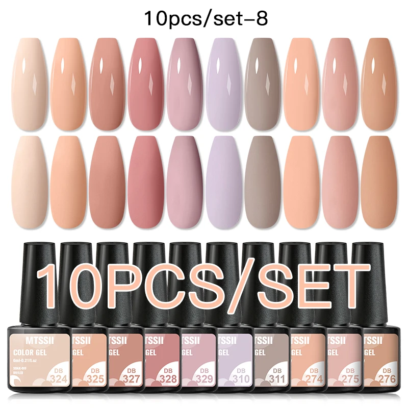 Top Trends: Mtssii 10 / 8 / 6Pcs Gel Nail Polish Set Nude Pink Semi Permanent Hybrid Gel Polish Manicure Nail Set Base Top Coat Soak Off Nails Shoppable Styles