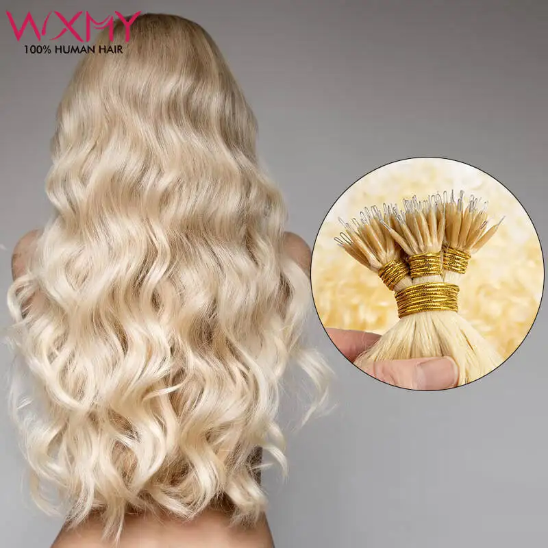 Top Trends: Water Wave Fusion Human Hair Extensions Micro Ring Hair 0.8g / 1g / strand 50pcs / set Blonde Nano Ring Hair Extension Shoppable Styles