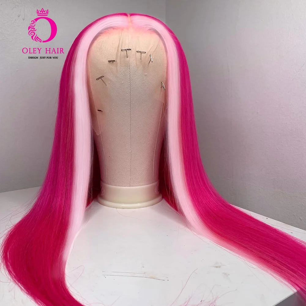 Top Trends: OLEY Highlight Pink Colored Drag Queen Synthetic 13x4 Lace Front Wig 30 Inch Straight Glueless Preplucked Cosplay Wigs For Women Shoppable Styles