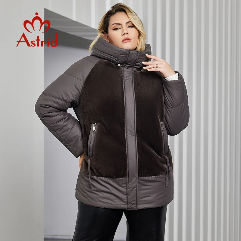 Top Trends: Astrid Plus Size Winter Jacket Women Faux Fur Stitching High Quality Wool Warm Fashion Women&#039;s Parka Female Plush Coat Hooded Shoppable Styles