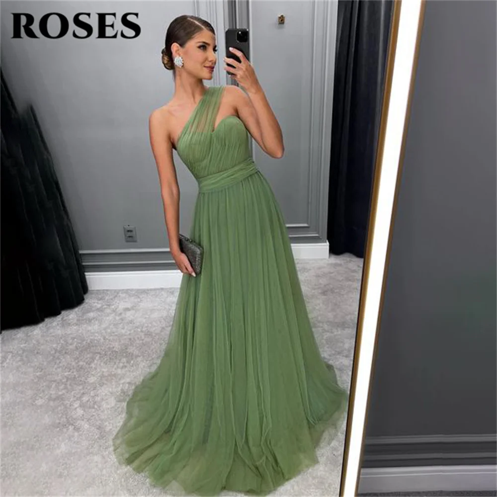 Top Trends: ROSES One Shoulder Prom Gown Net Sage Green Wedding Evening Dress Beach Evening Dress Woman Formal Dresses Vestidos De Noche Shoppable Styles