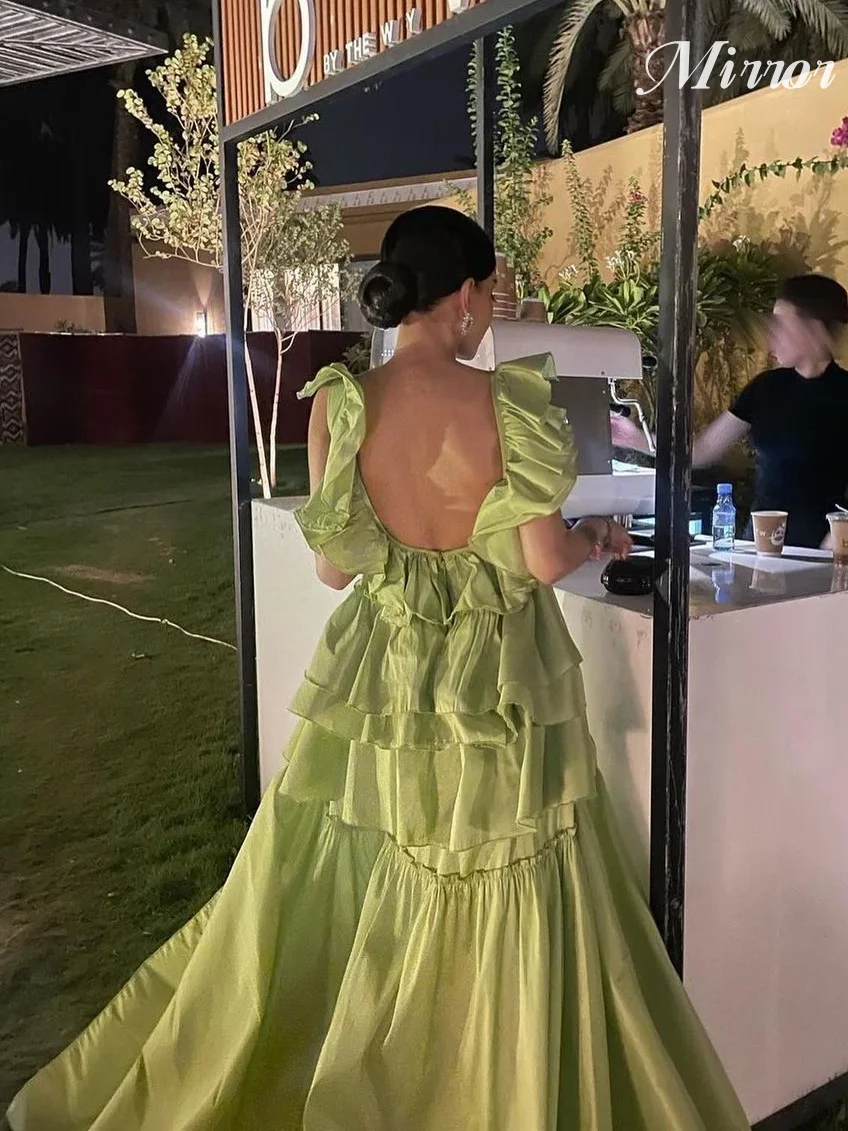 Top Trends: Mirror Dress Elegant Vintage Sweet Green Sexy Backless Ruffle A-Line Formal Occasion Ball Prom Dress Evening Party Gowns Shoppable Styles