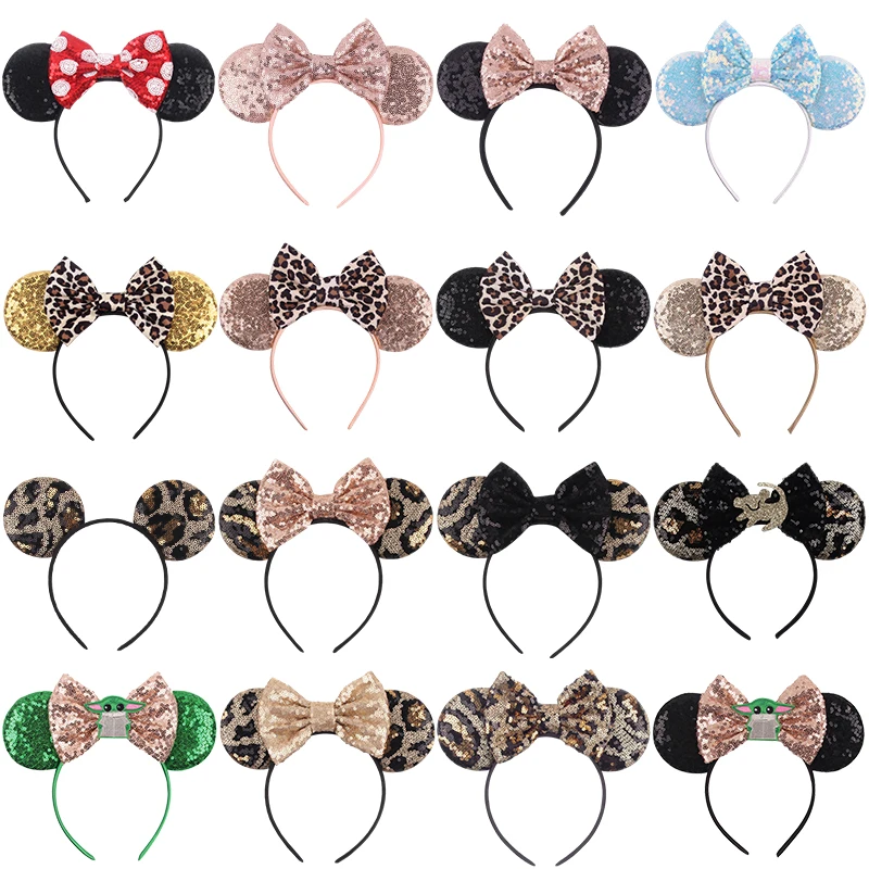 Top Trends: Disney Leopard Print Headband Mickey Mouse Ears Headbands For Girls Kid Women Party Sequins Bow Hair Accessories Adult Hairbands Shoppable Styles