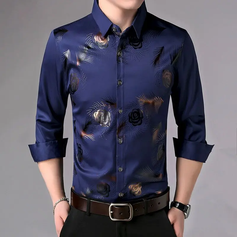 Top Trends: Fashion Men Thin Social Smooth Shirt Spring Autumn New Long Sleeve Print Button Casual Korean Male Clothes Loose Flower Top 2023 Shoppable Styles