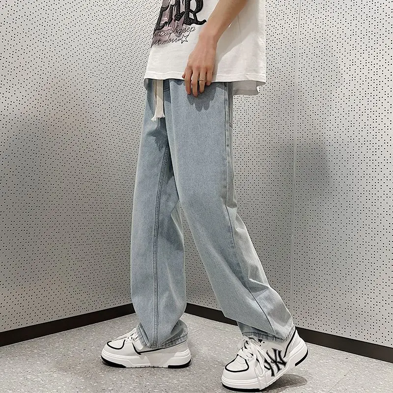 Top Trends: Spring Autumn Korean Style Vintage Straight Leg Jeans Men Harajuku Male Clothes Casual Loose Solid Pockets Pants Zipper Trousers Shoppable Styles