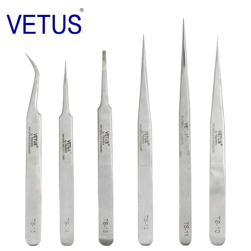 Top Trends: 100% VETUS TS Series Stainless Steel Industrial Anti-static Tweezers Watchmaker Repair Tools With Security Label Shoppable Styles