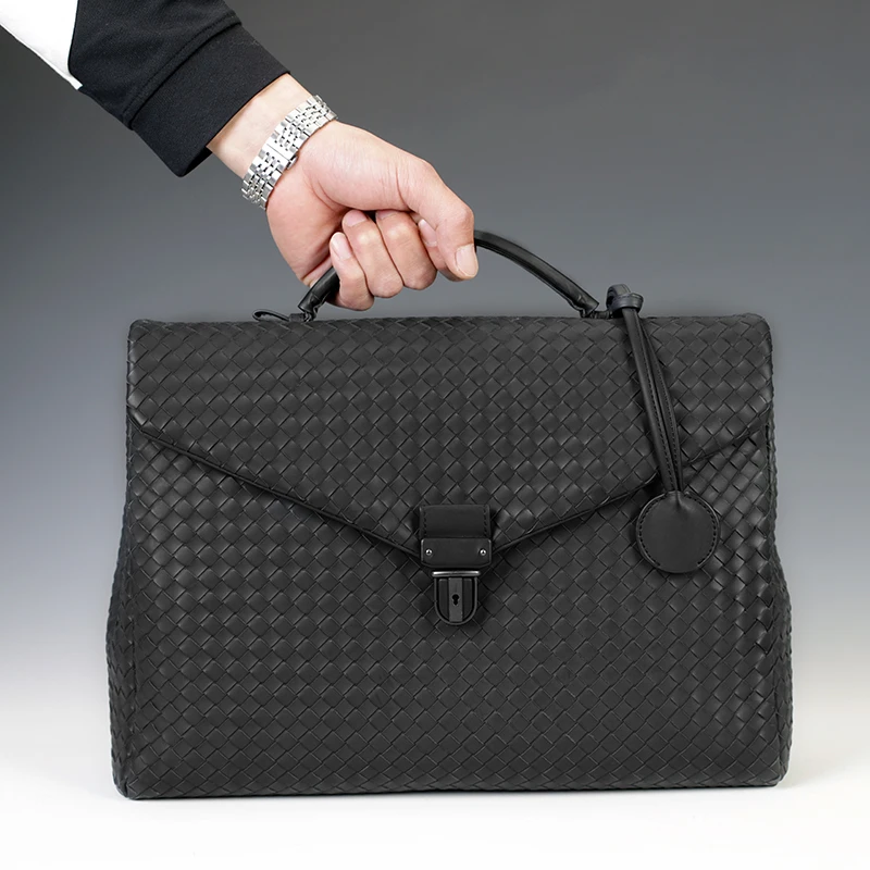 Top Trends: Luxury Brand Classic Business Men&#039;s Handbag Genuine Leather% Hand-Woven Large Capacity Flip Briefcase Fashion Simple Shoppable Styles