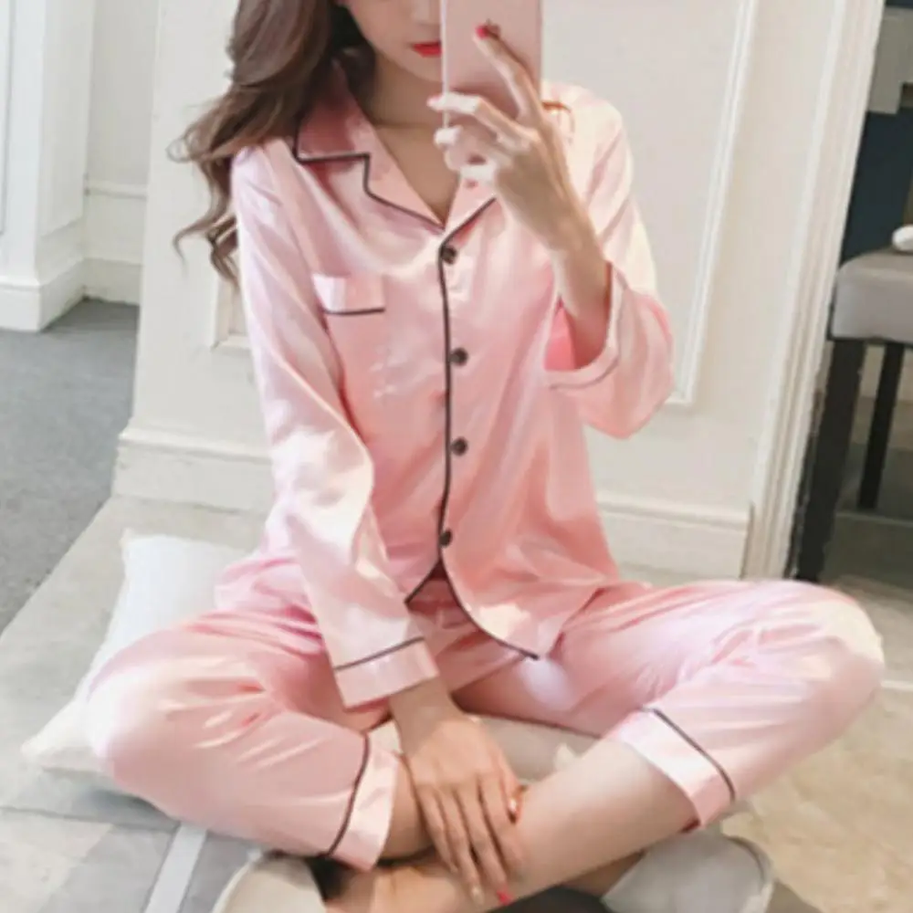 Top Trends: 2 Pieces Women Silk Satin Pajamas Pyjamas Set Sleepwear Pijama Winter Long Sleeve Tops Pants Set Loungewear Pyjama Pour Femme Shoppable Styles - Image 2