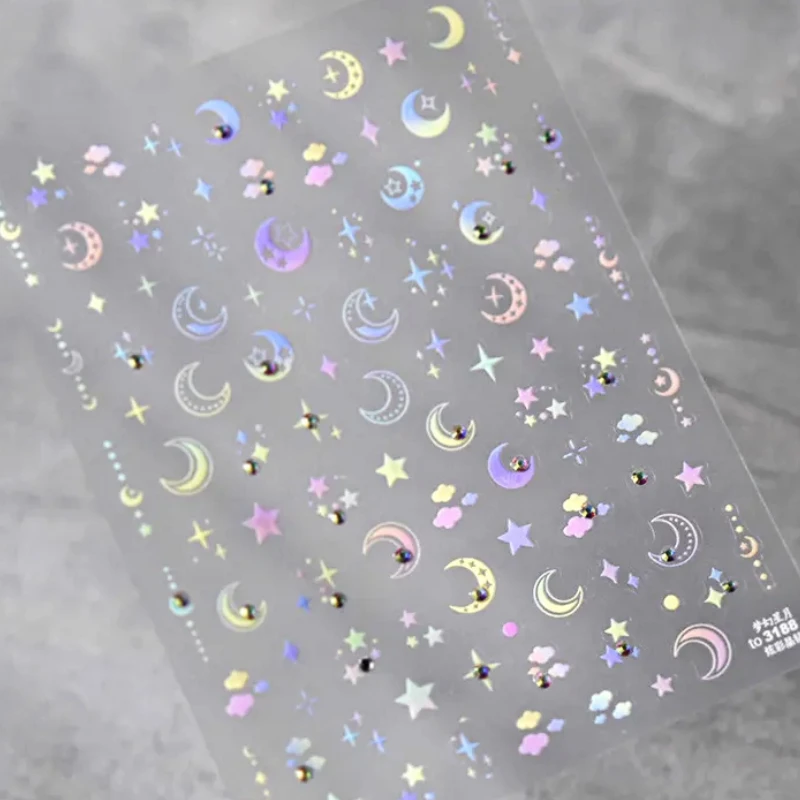 Top Trends: Colorful Pink Gradual Moon Star Cloud Butterfly Rhinestone 5D Soft Embossed Relief Nail Art Sticker 3D Decal Decoration Manicure Shoppable Styles