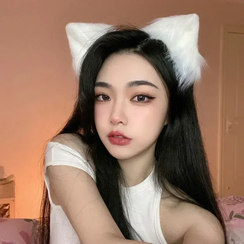 Top Trends: Lovely Sweet Girls Cat Plush Ear Hairband Sexy Fox Cat Women Hair Hoop Fashion Headwear Elegant Black White Ear Hair Accessory Shoppable Styles - Image 6