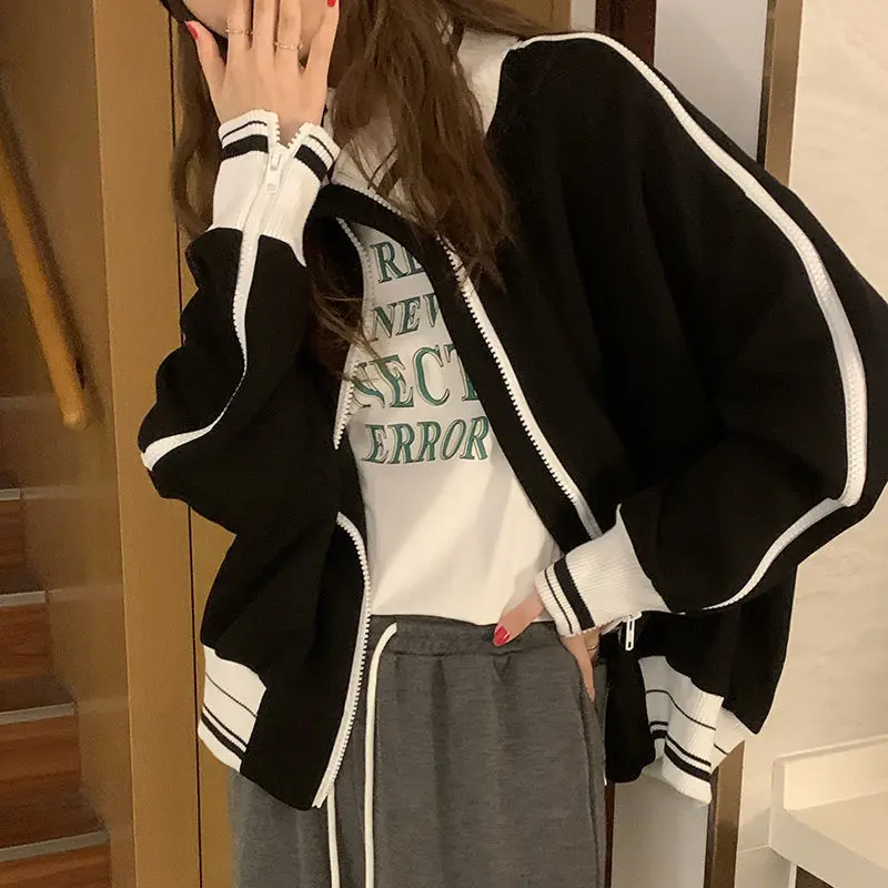 Top Trends: QWEEK Women&#039;s Jacket Harajuku Streetwear Black Oversized Baseball Jacket Chic And Elegant Woman Jacket Cropped Jacket Casual New Shoppable Styles