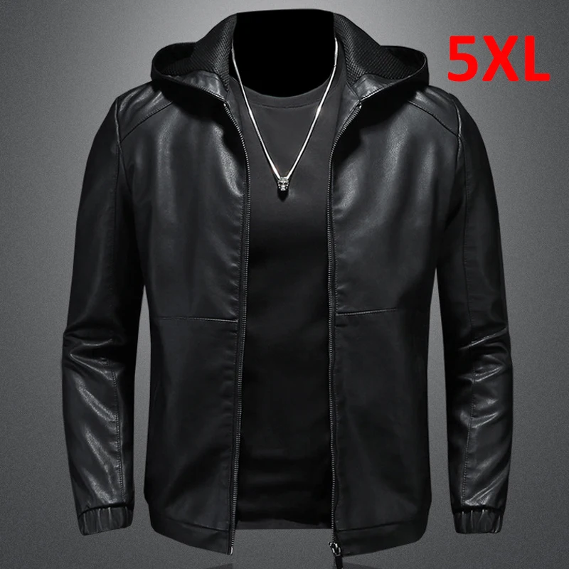 Top Trends: Hooded PU Jackets Men Biker Jacket Spring Autumn Leather Jacket Coat Male Fashion Casual Black PU Leather Coat Big Size 5XL Shoppable Styles