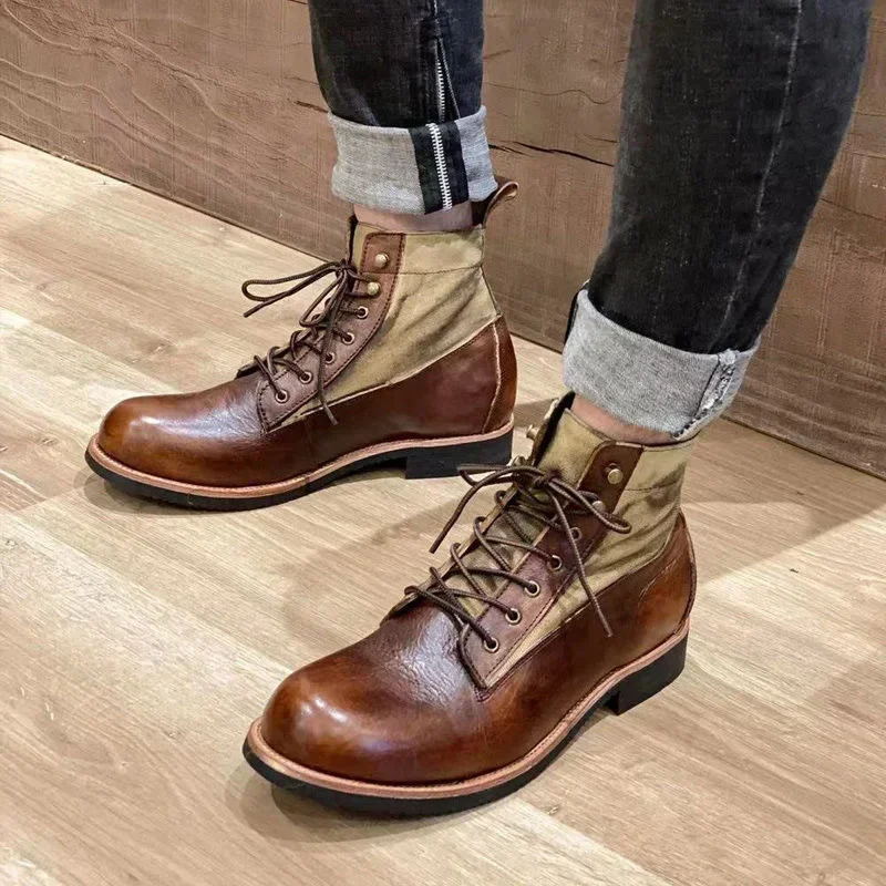 Top Trends: Men Boots PU Leather Winter Men Motorcycle Boots Retro Lace Up Ankle Boots High-top Shoes Male Wear-resistant Desert Boots Shoppable Styles