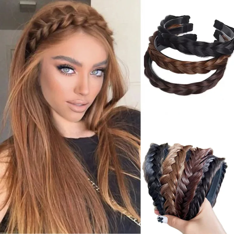 Top Trends: Women Hair Band Fishbone Braid Lazy Wig Twist Braid Headband Hairpin Bohemia Fashion Non-slip Headdress Bridal Hair Accessories Shoppable Styles