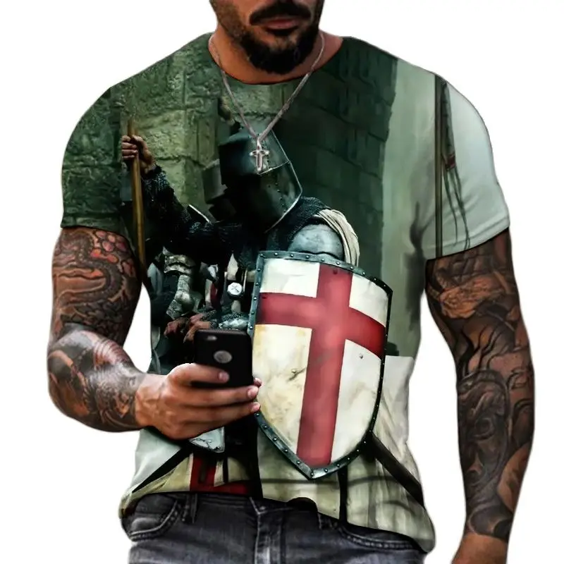 Top Trends: Summer Fashion Templar 3D Printed Men's T-Shirt Street Harajuku Cross TShirt For Men Short Sleeve Oversized Tshirt Vintage Top Shoppable Styles - Image 2